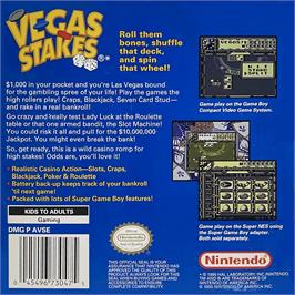 Box back cover for Vegas Stakes on the Nintendo Game Boy.