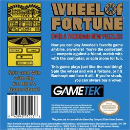 Box back cover for Wheel Of Fortune on the Nintendo Game Boy.