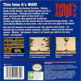 Box back cover for Xenon 2 on the Nintendo Game Boy.