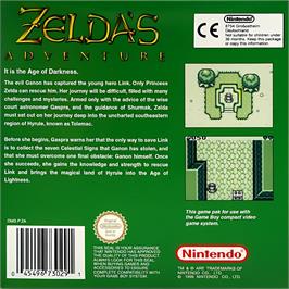 Box back cover for Zelda's Adventure on the Nintendo Game Boy.