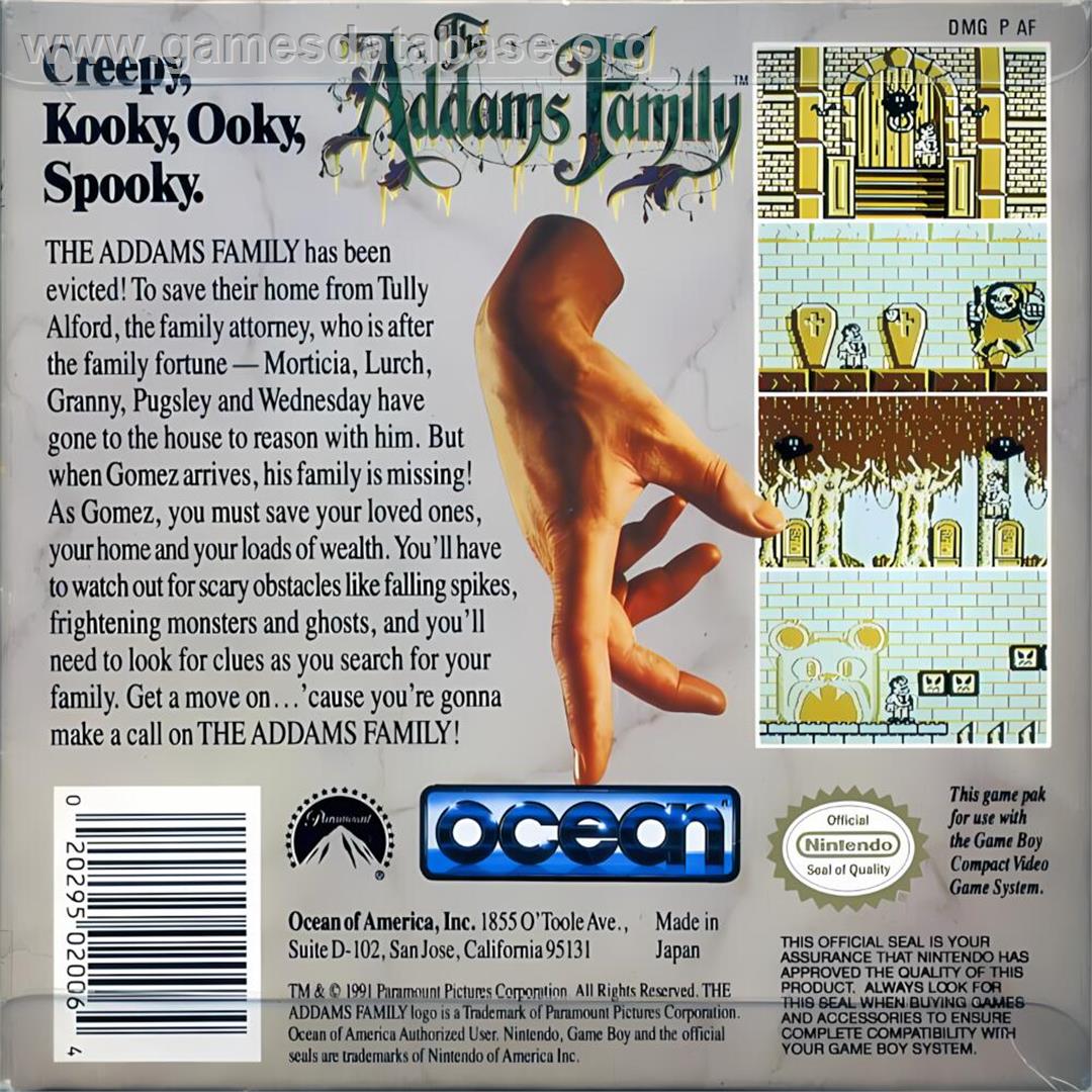 Addams Family, The - Nintendo Game Boy - Artwork - Box Back