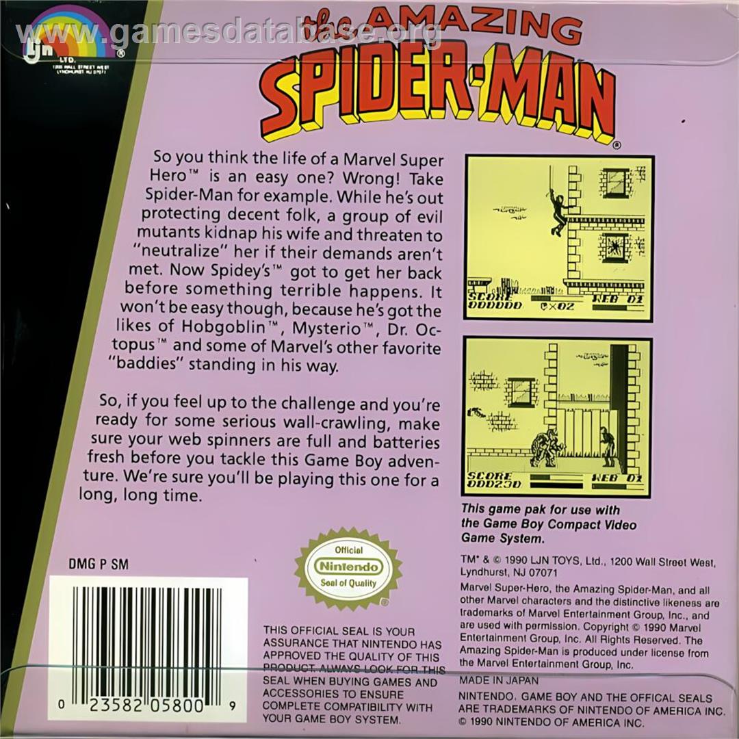 Amazing Spider-man, The - Nintendo Game Boy - Artwork - Box Back