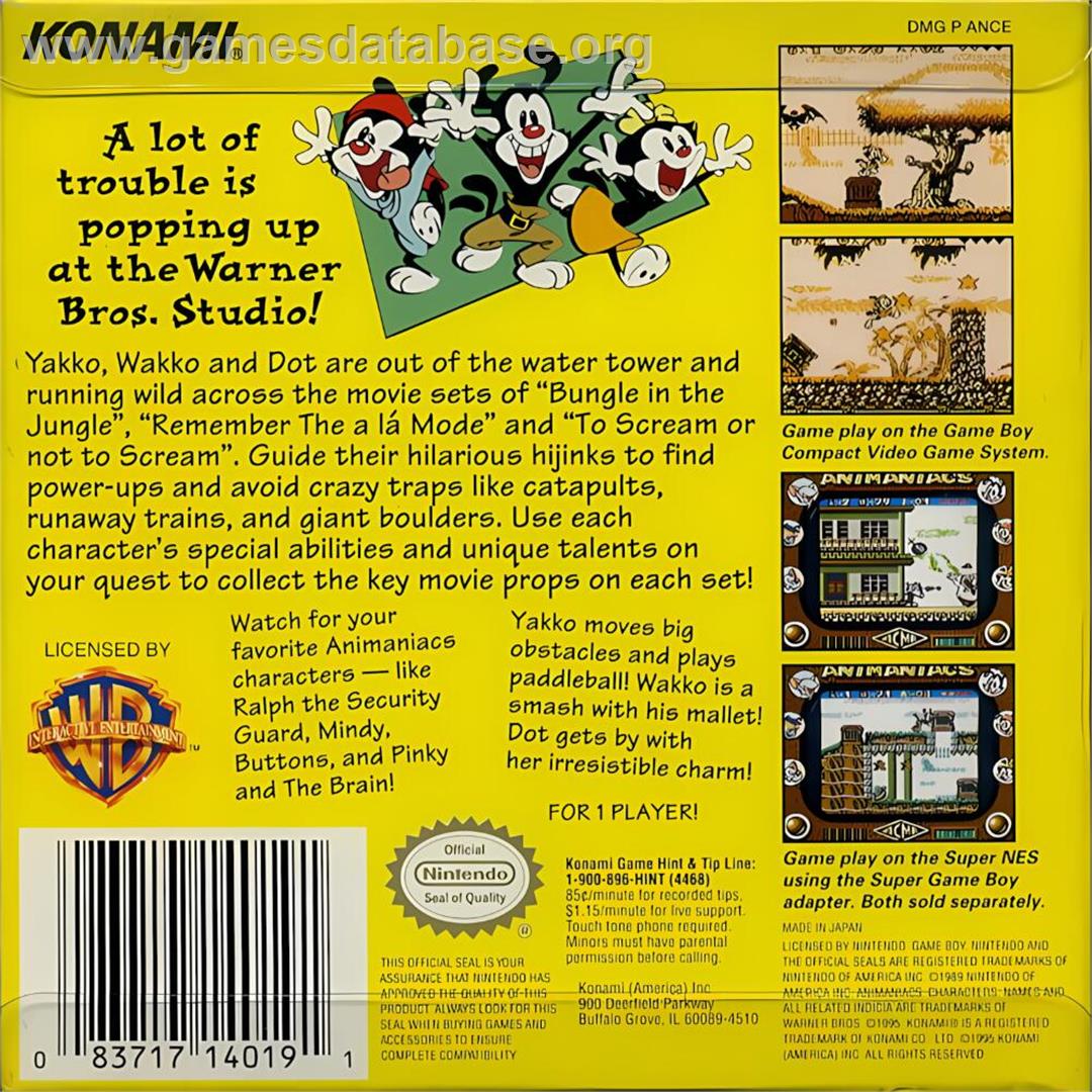 Animaniacs - Nintendo Game Boy - Artwork - Box Back