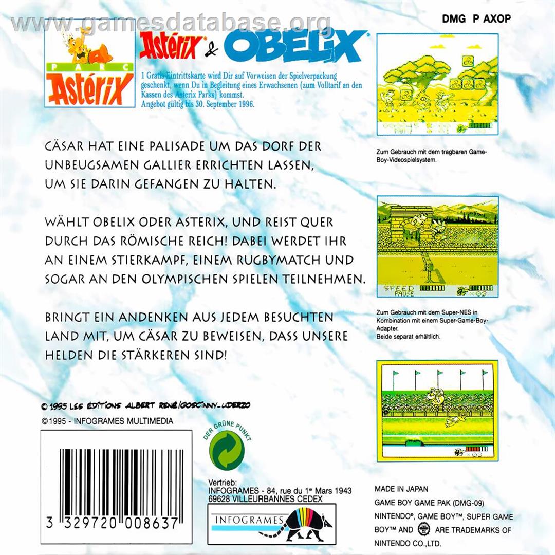Astérix And Obélix - Nintendo Game Boy - Artwork - Box Back