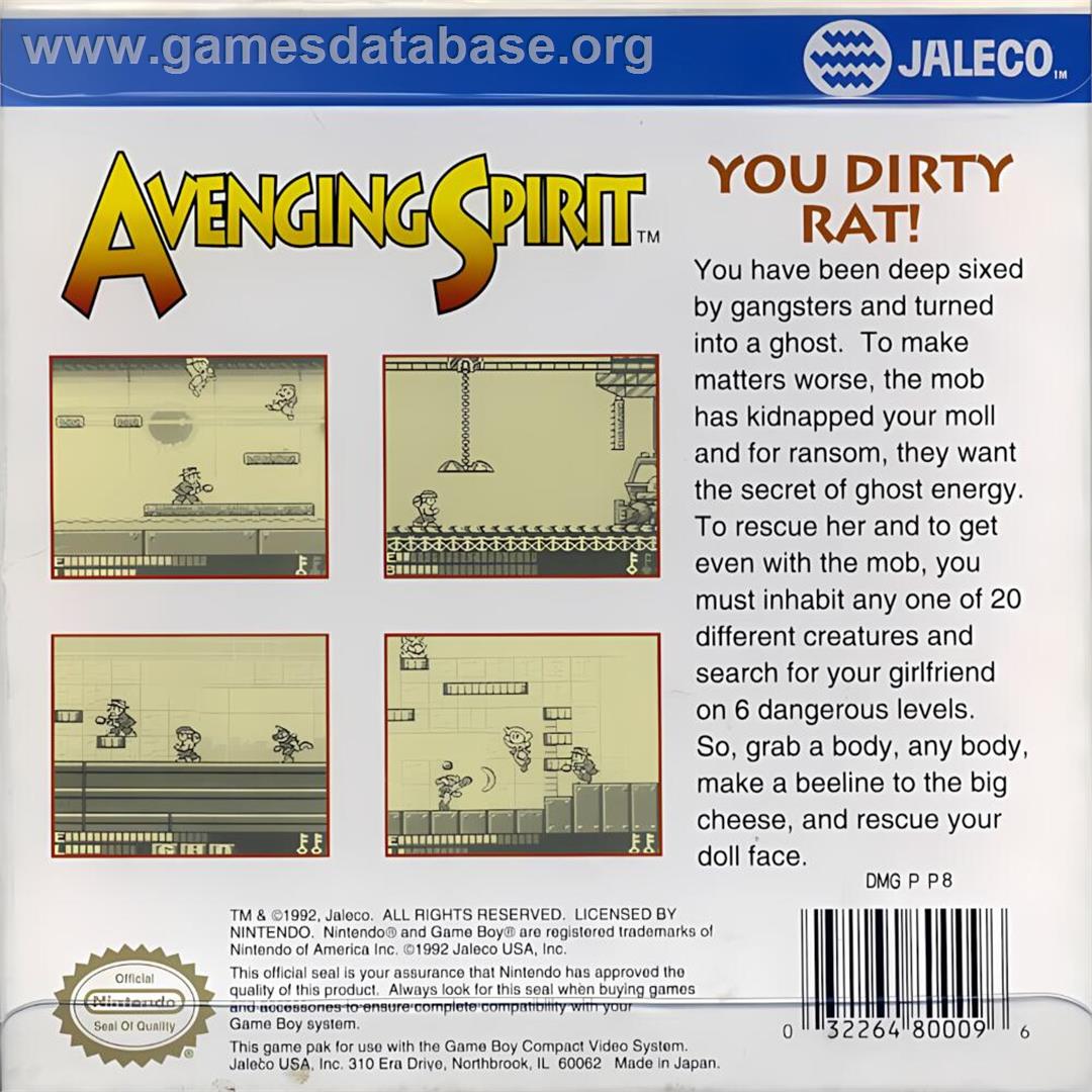 Avenging Spirit - Nintendo Game Boy - Artwork - Box Back