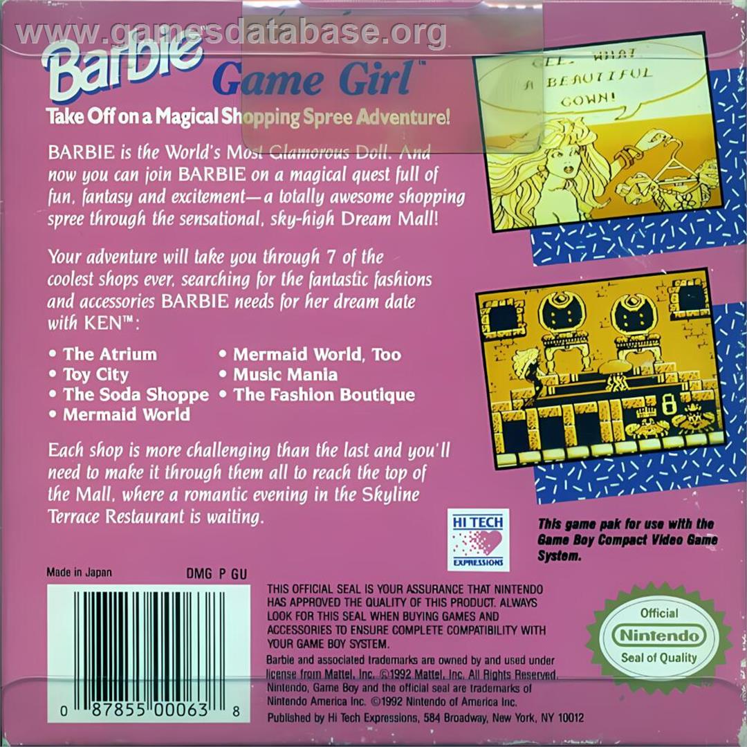 Barbie - Game Girl - Nintendo Game Boy - Artwork - Box Back