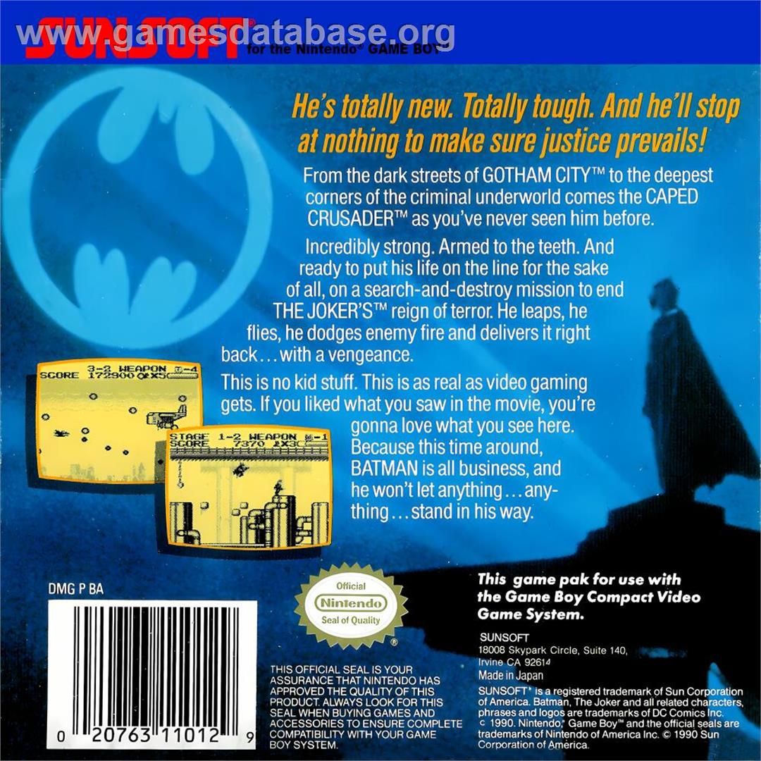 Batman - The Video Game - Nintendo Game Boy - Artwork - Box Back