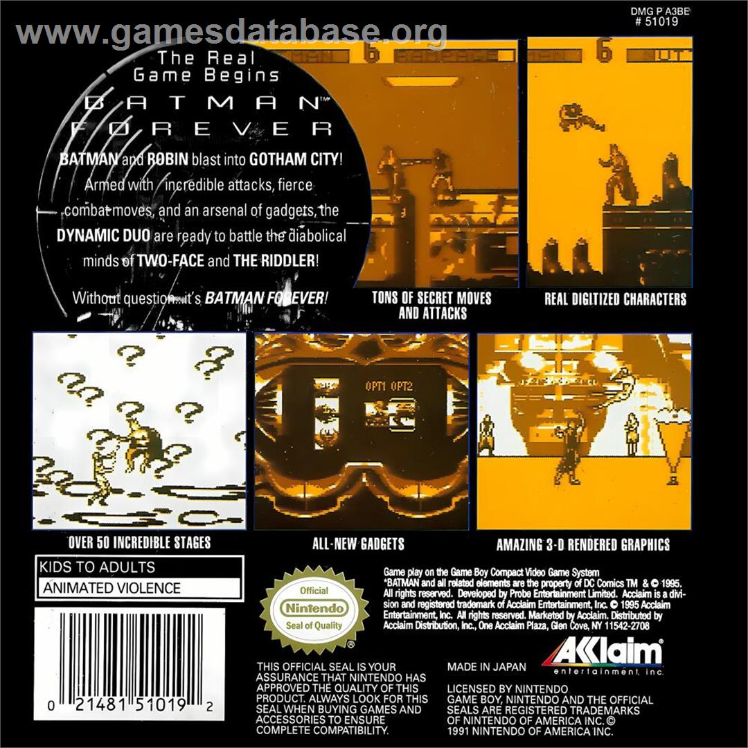 Batman Forever - Nintendo Game Boy - Artwork - Box Back