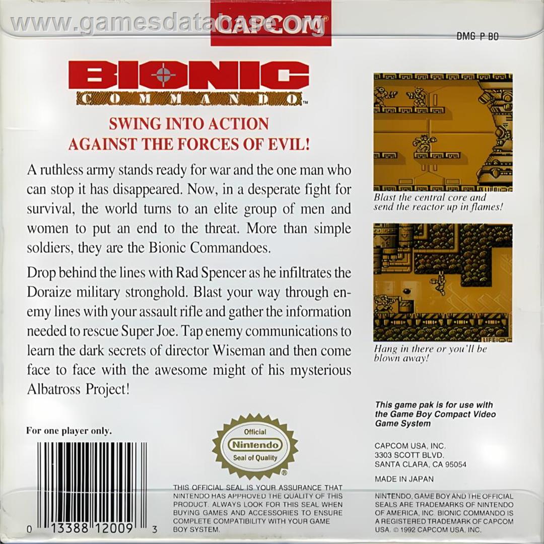 Bionic Commando - Nintendo Game Boy - Artwork - Box Back