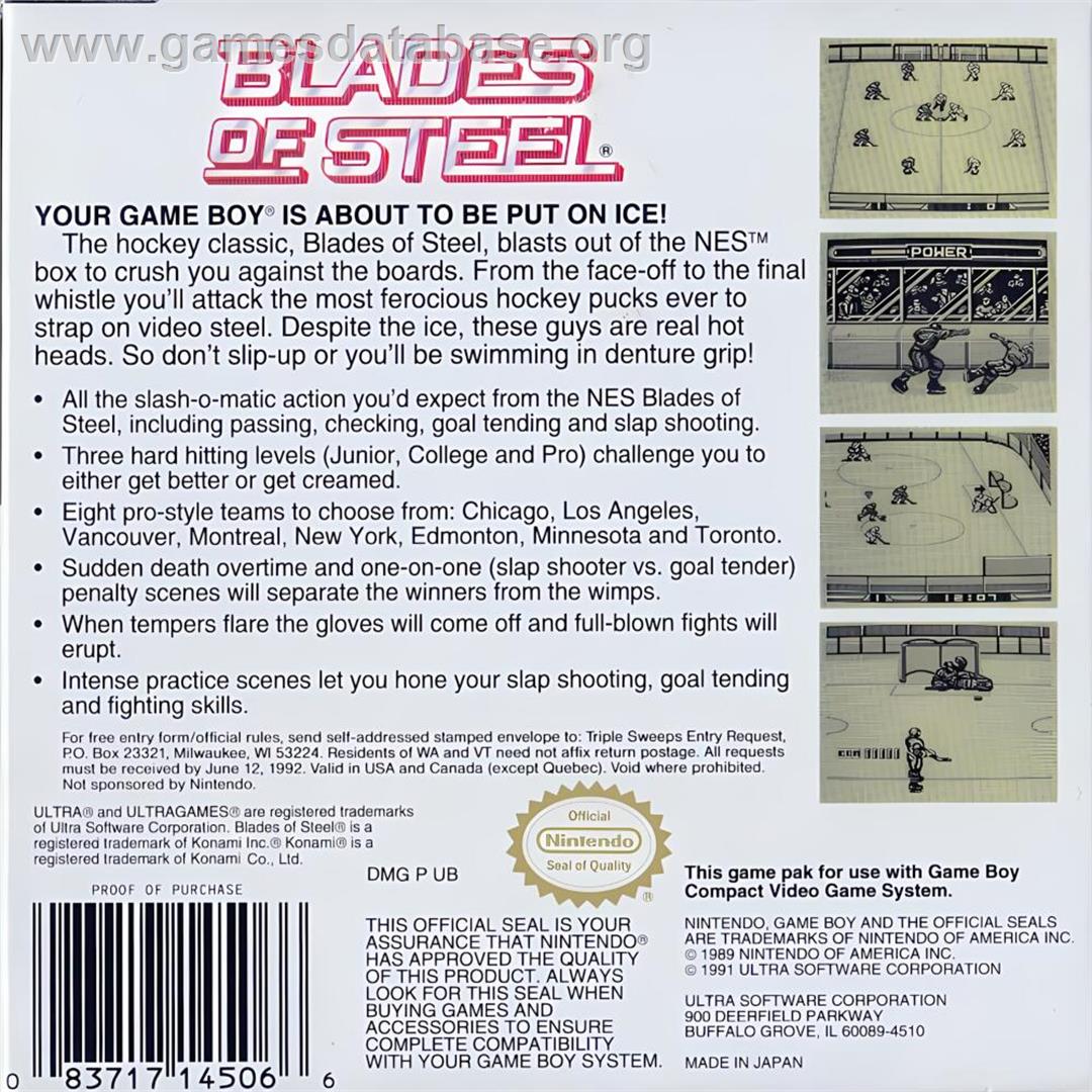 Blades Of Steel - Nintendo Game Boy - Artwork - Box Back