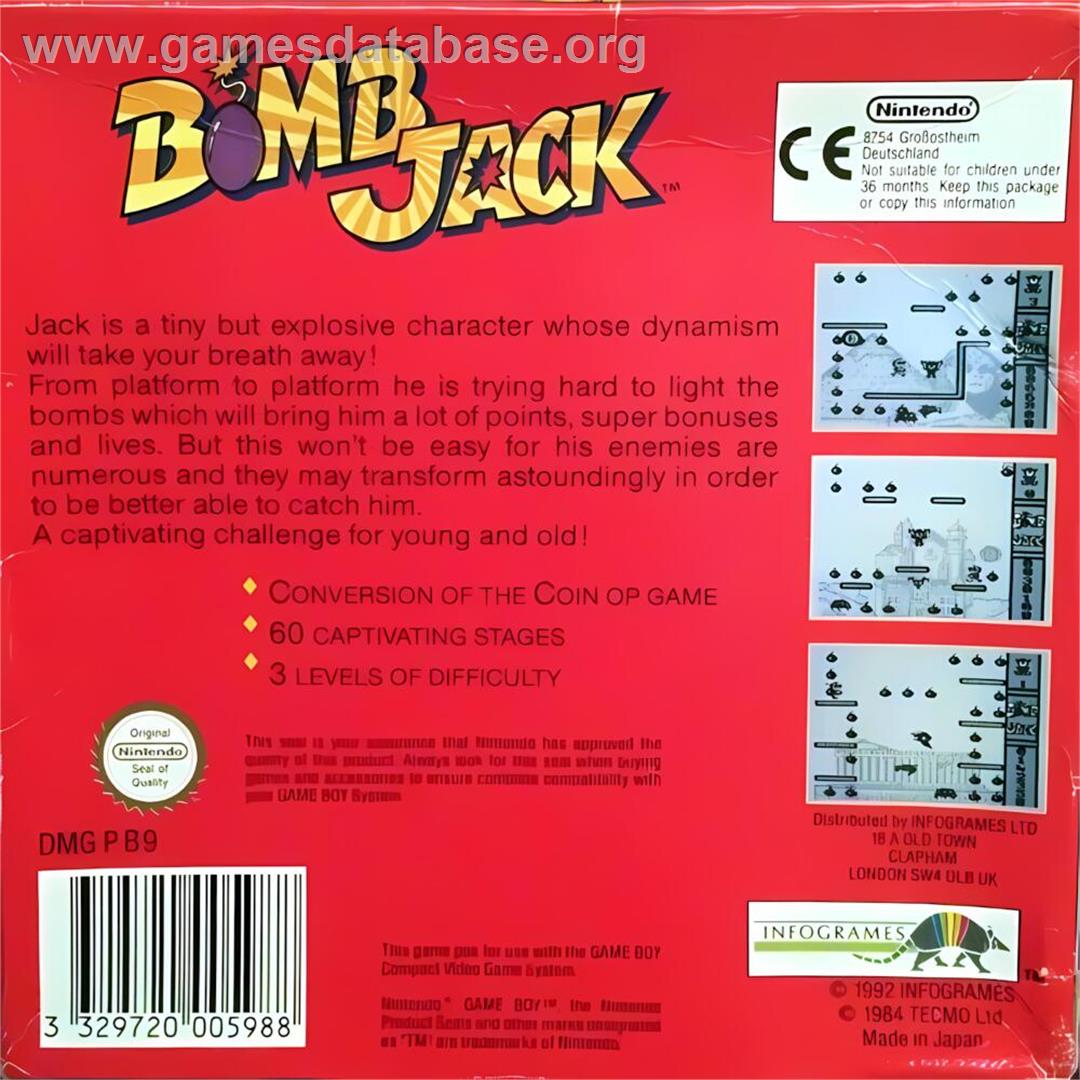 Bomb Jack - Nintendo Game Boy - Artwork - Box Back