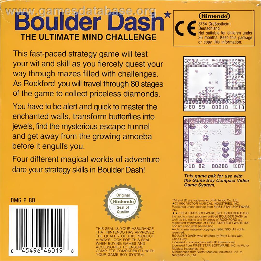 Boulder Dash - Nintendo Game Boy - Artwork - Box Back