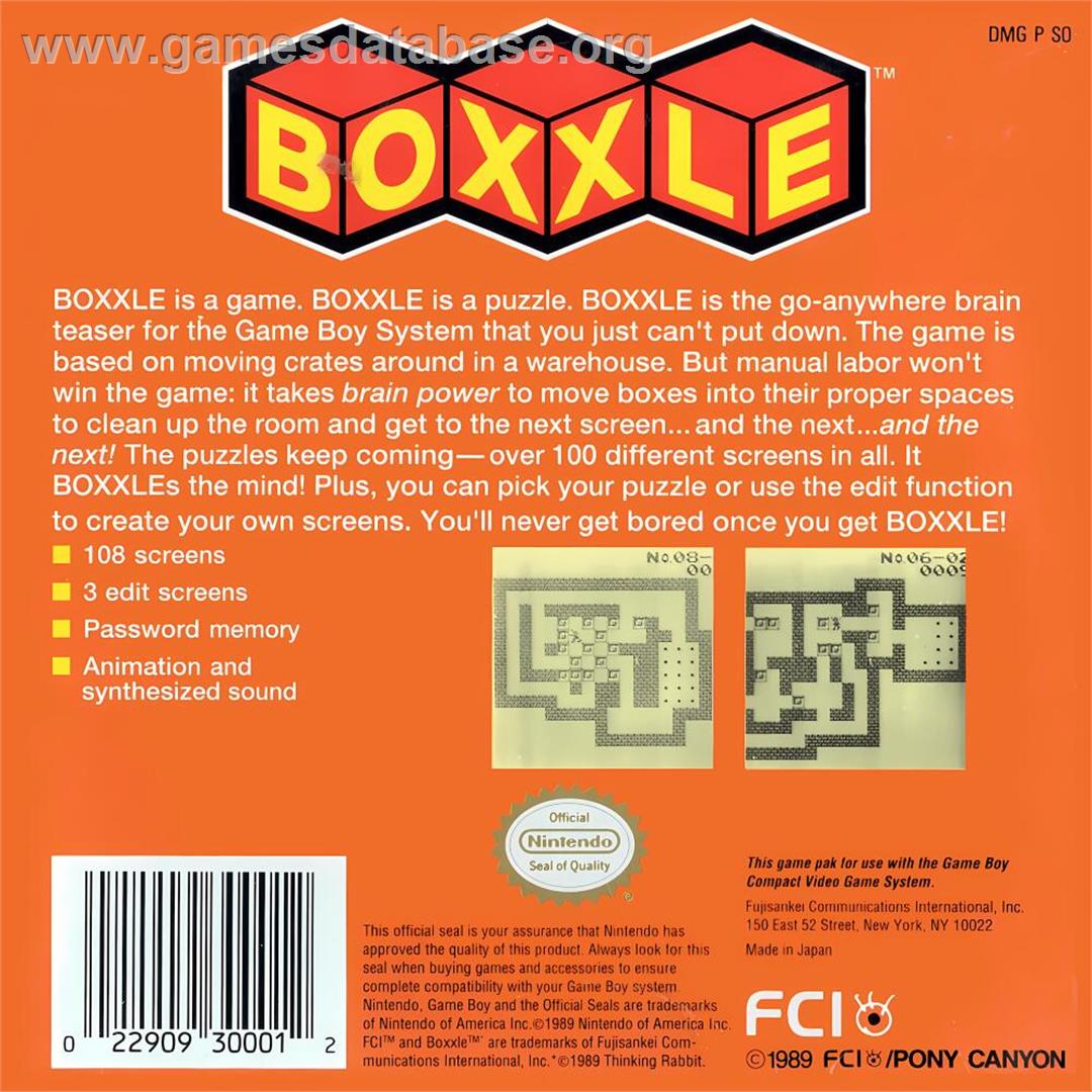 Boxxle - Nintendo Game Boy - Artwork - Box Back