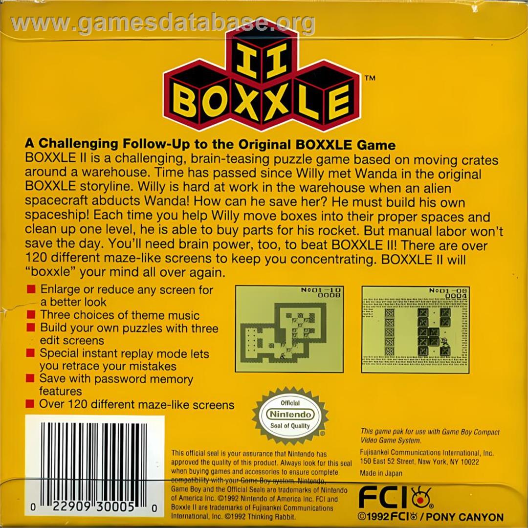 Boxxle 2 - Nintendo Game Boy - Artwork - Box Back