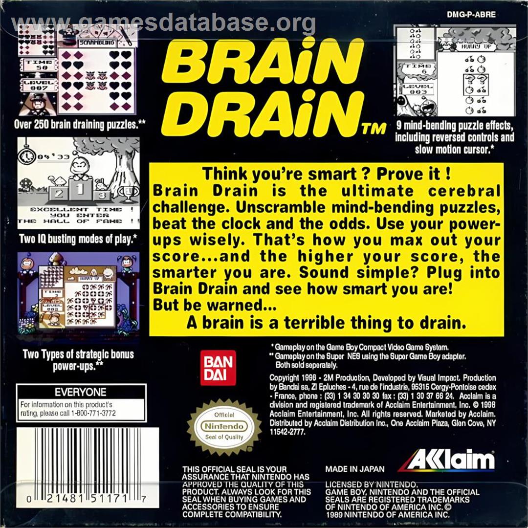 Brain Drain - Nintendo Game Boy - Artwork - Box Back