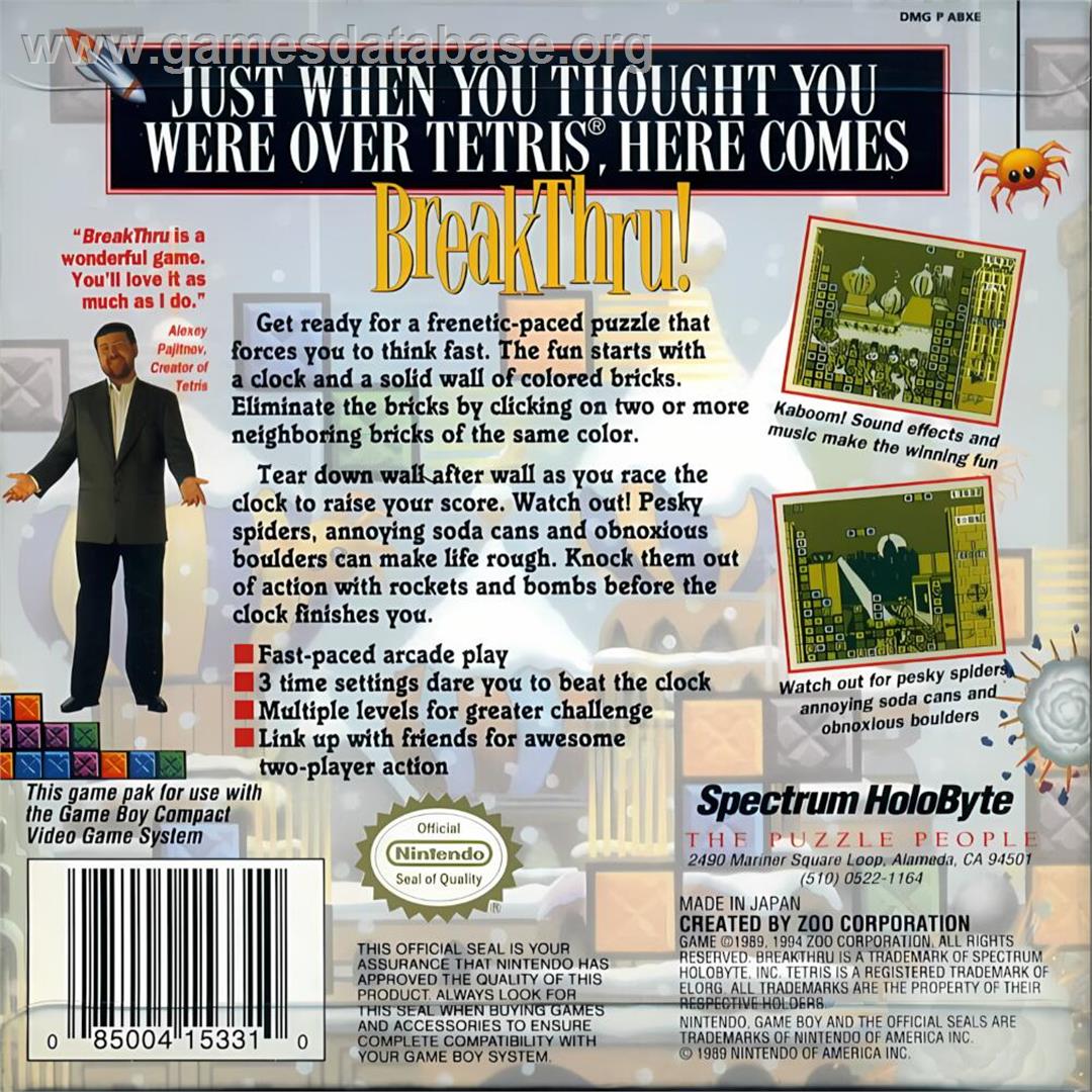 Breakthru! - Nintendo Game Boy - Artwork - Box Back