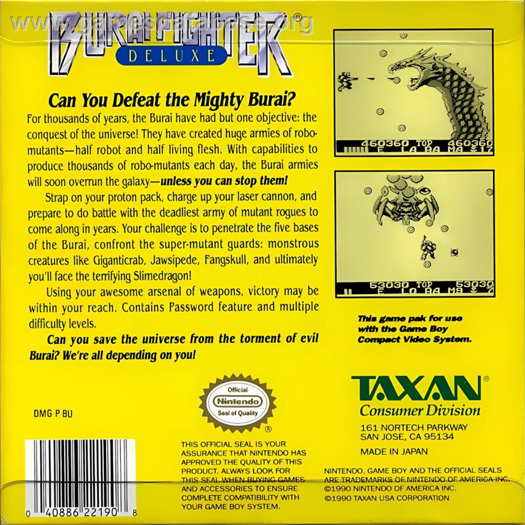 Burai Fighter Deluxe - Nintendo Game Boy - Artwork - Box Back