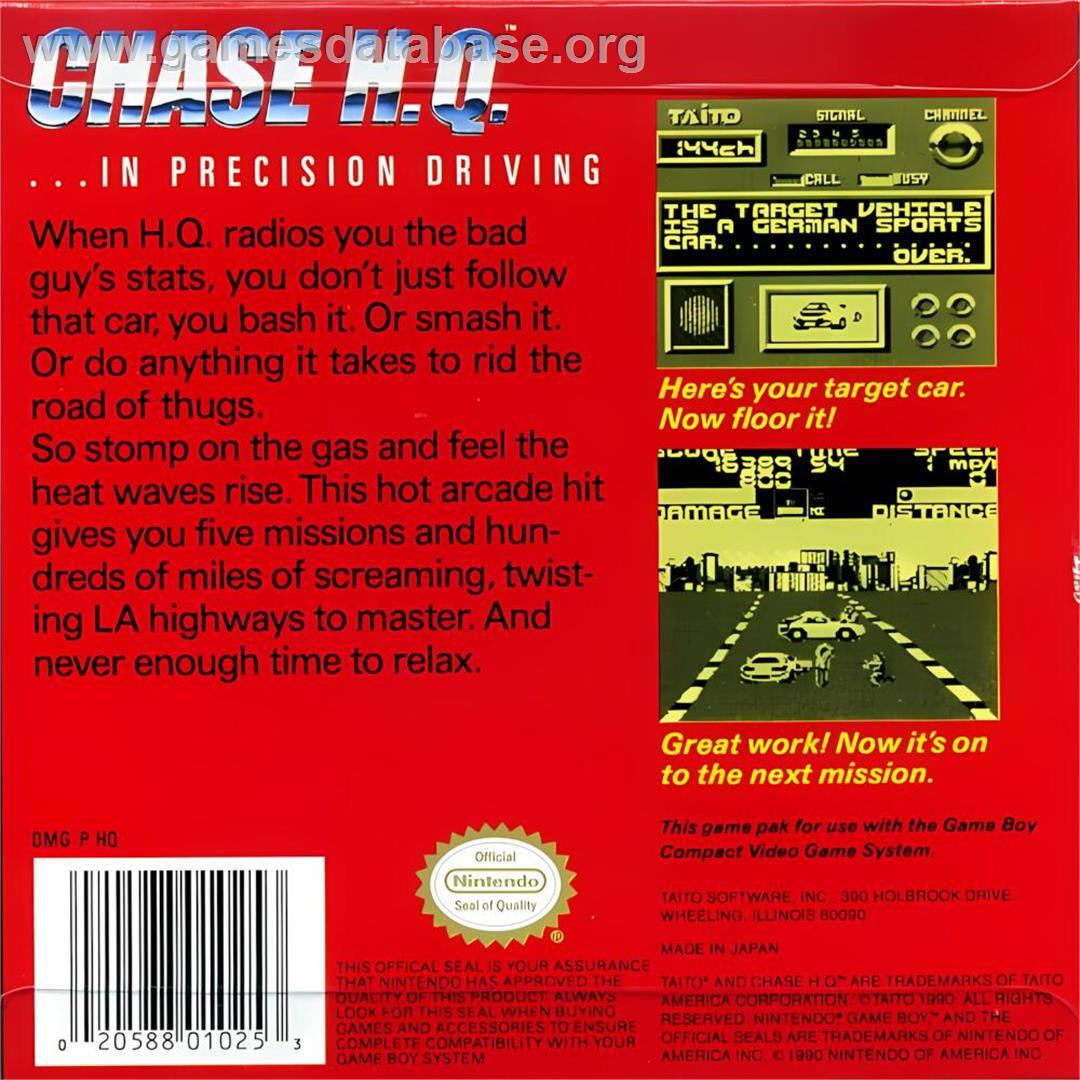 Chase H.q. - Nintendo Game Boy - Artwork - Box Back