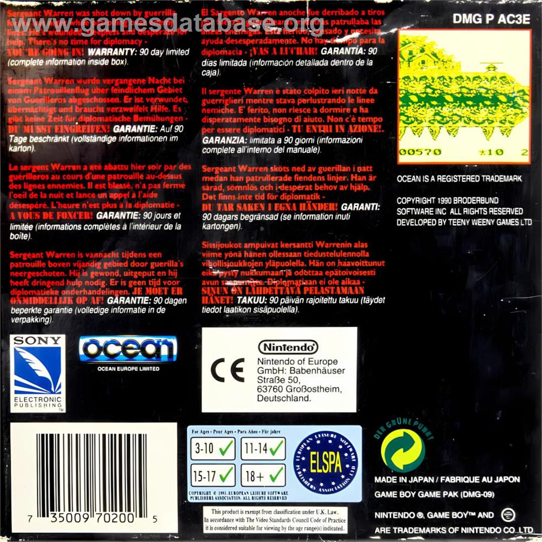 Choplifter 3 - Nintendo Game Boy - Artwork - Box Back