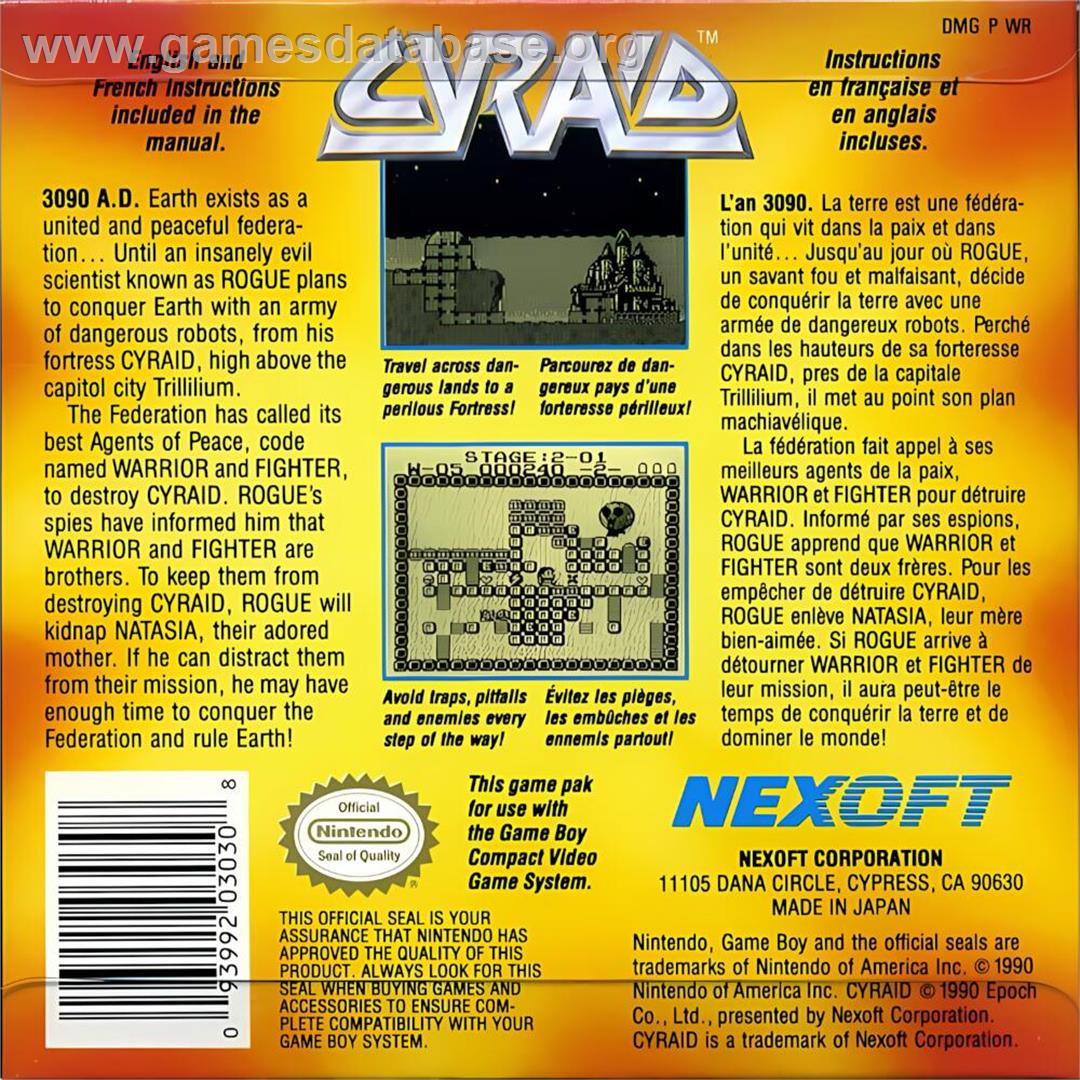 Cyraid - Nintendo Game Boy - Artwork - Box Back