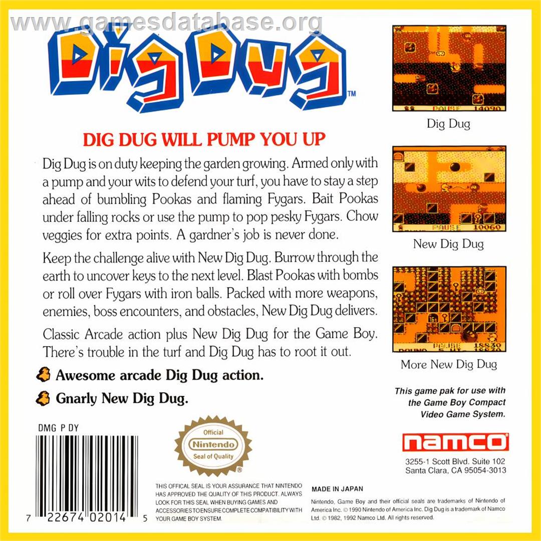 Dig Dug - Nintendo Game Boy - Artwork - Box Back