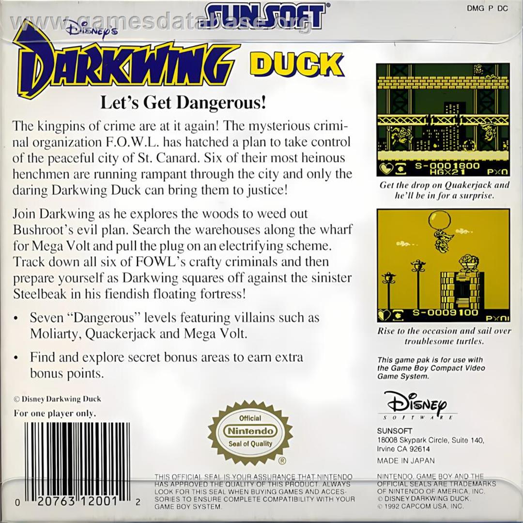 Disney's Darkwing Duck - Nintendo Game Boy - Artwork - Box Back