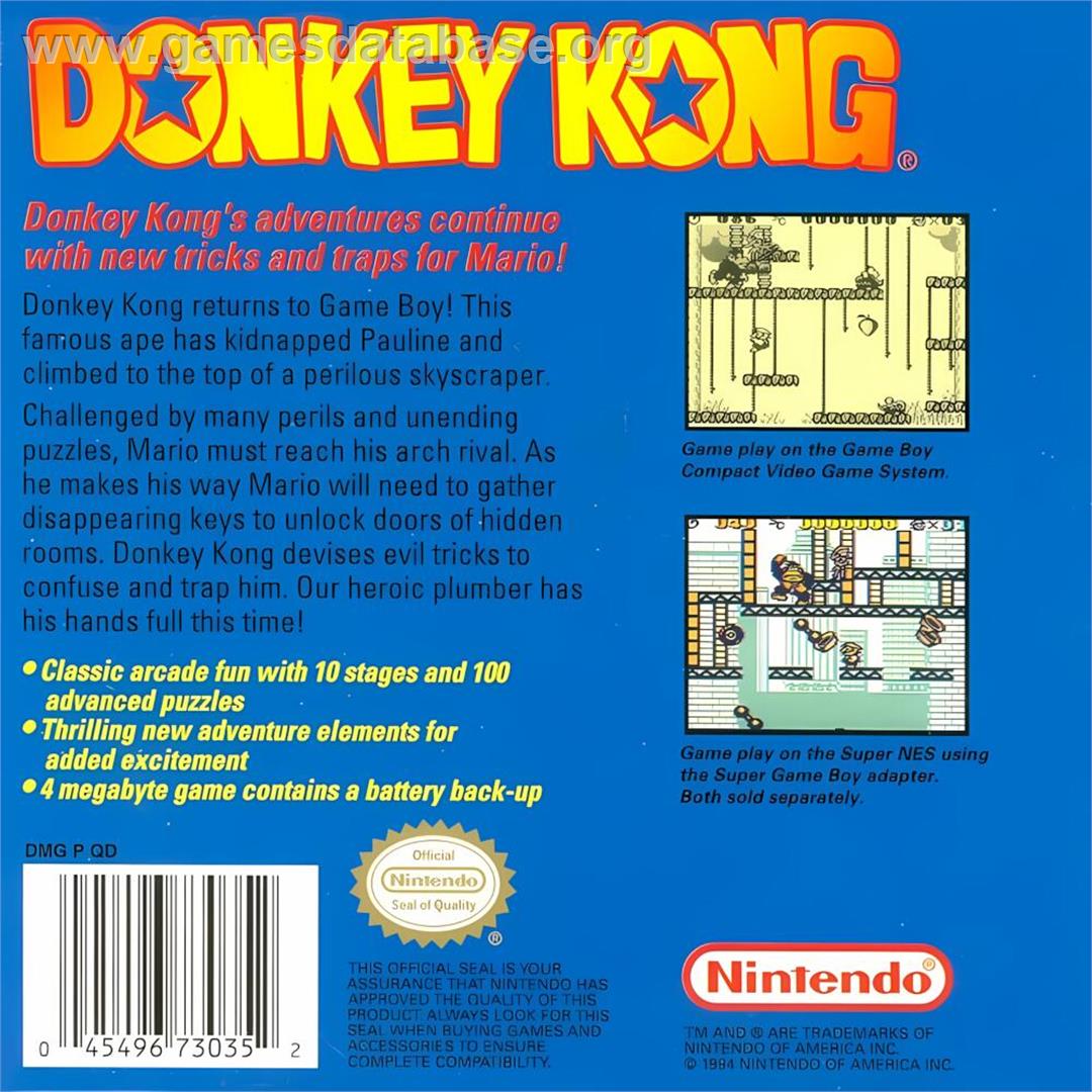 Donkey Kong - Nintendo Game Boy - Artwork - Box Back