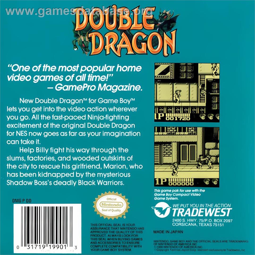 Double Dragon - Nintendo Game Boy - Artwork - Box Back
