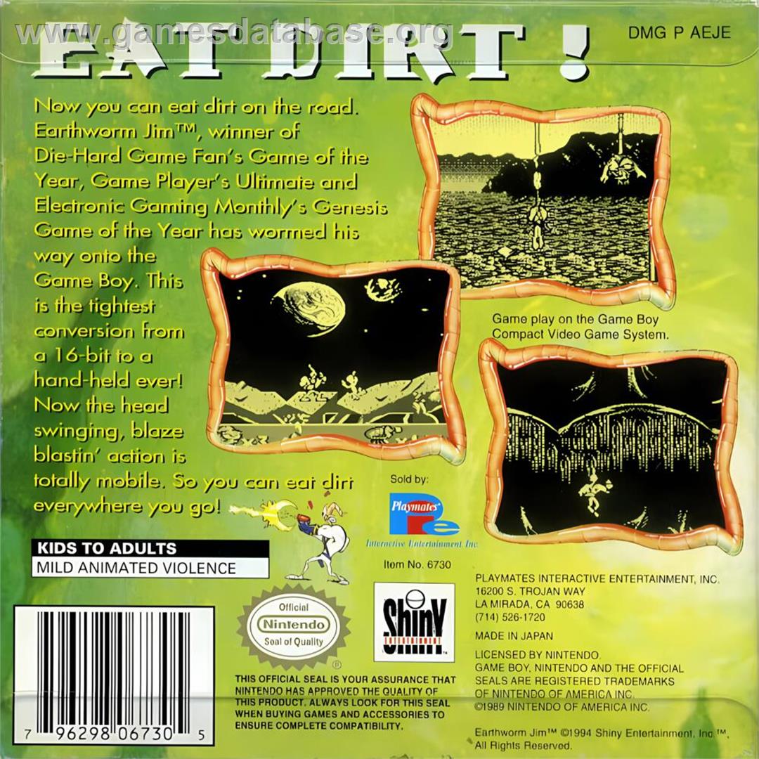 Earthworm Jim - Nintendo Game Boy - Artwork - Box Back
