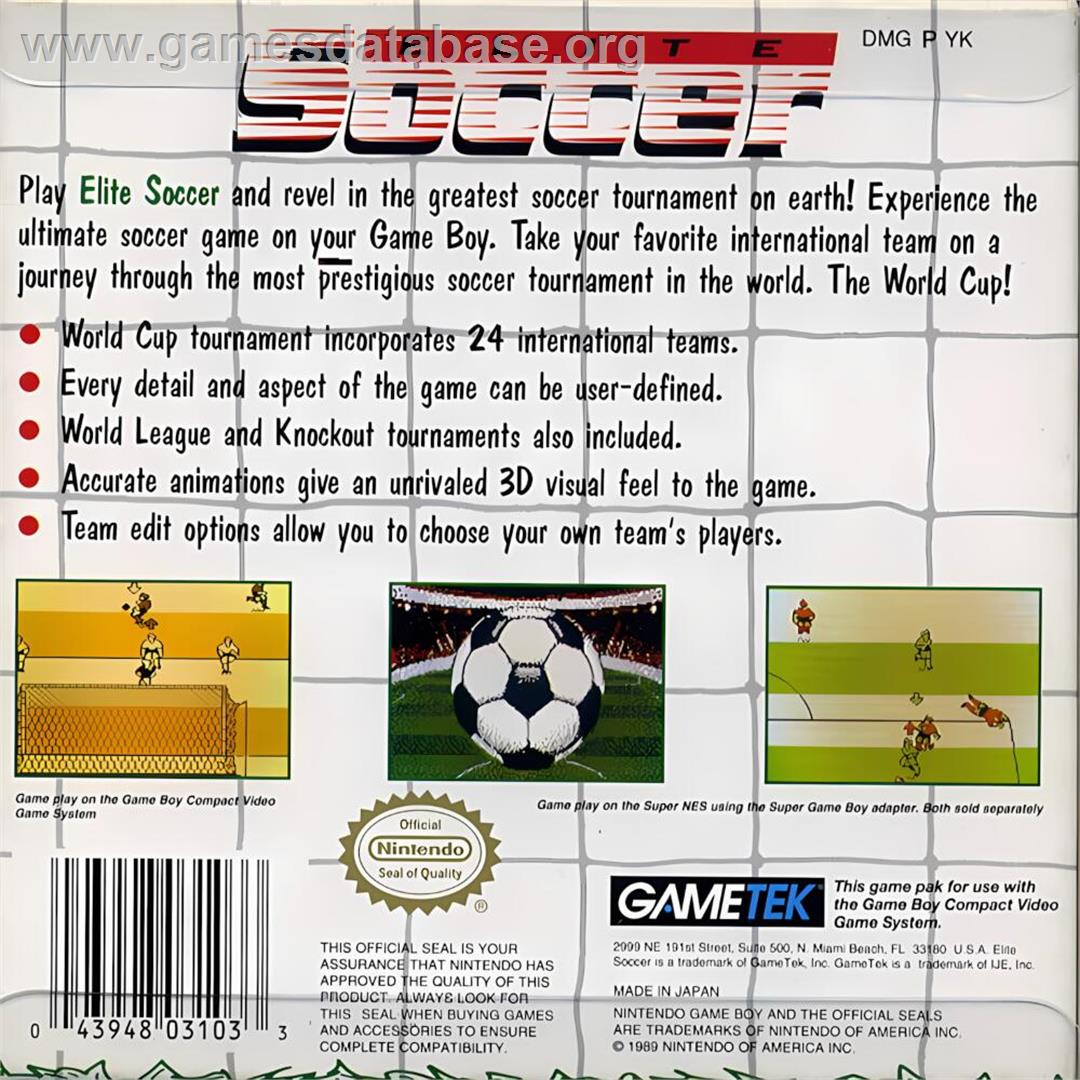 Elite Soccer - Nintendo Game Boy - Artwork - Box Back