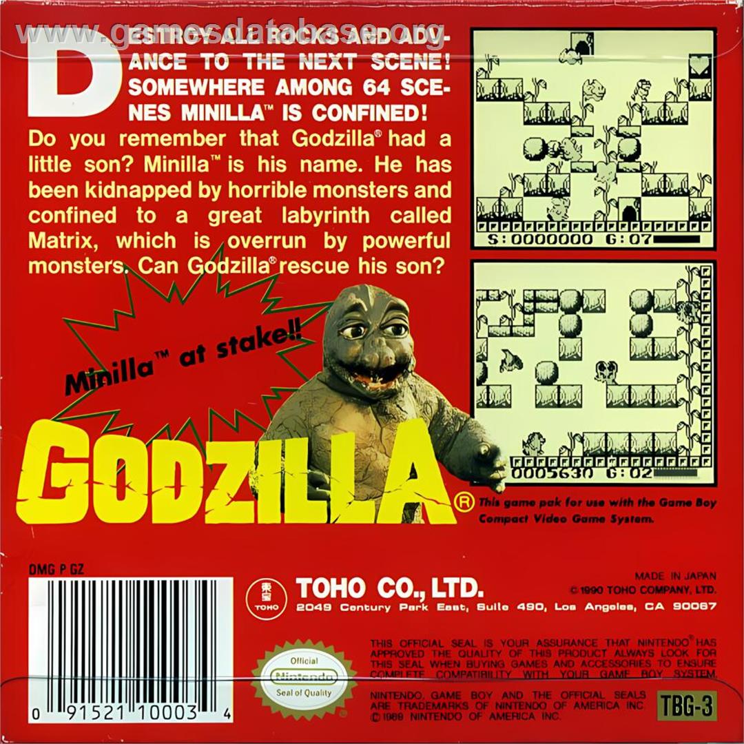 Godzilla - Nintendo Game Boy - Artwork - Box Back