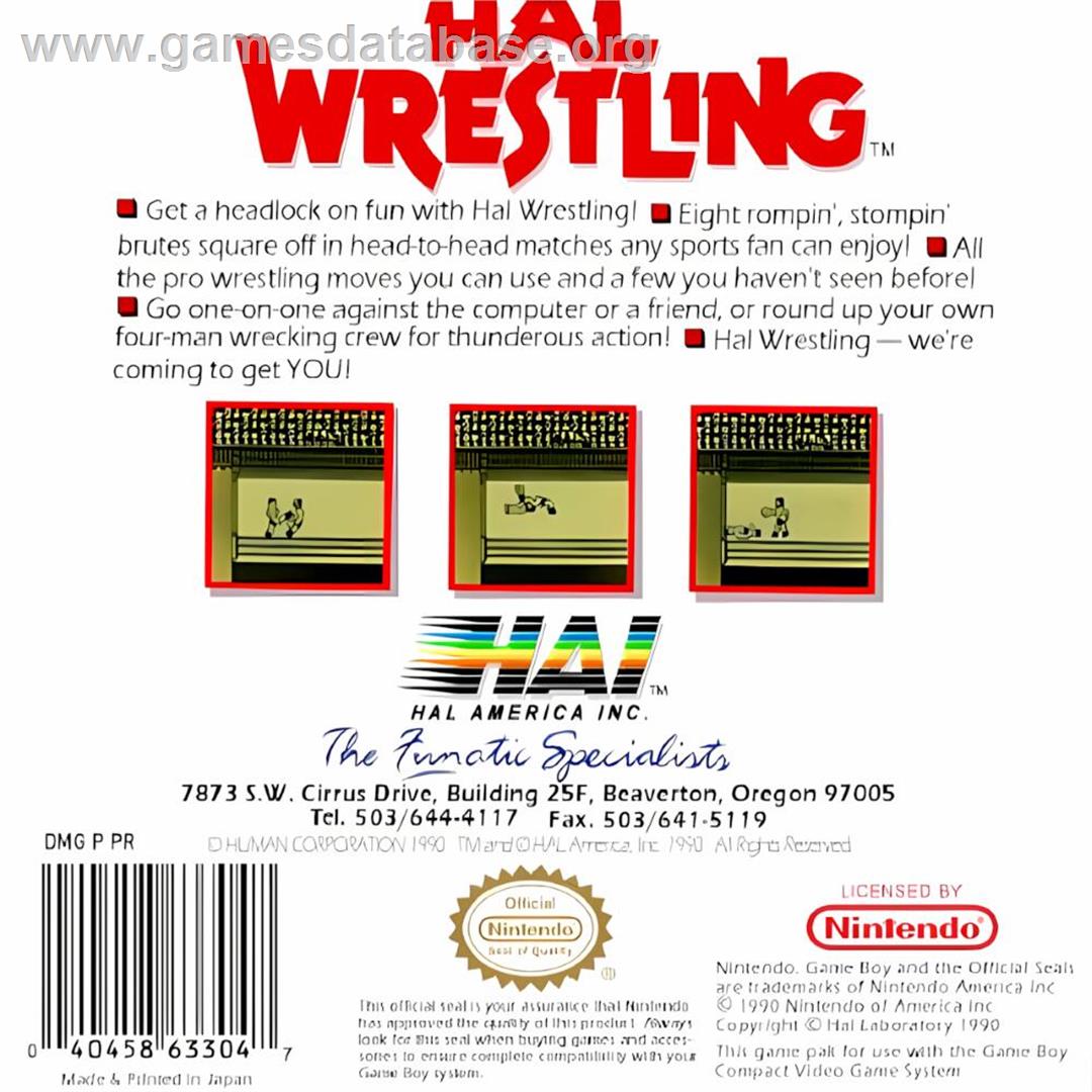 Hal Wrestling - Nintendo Game Boy - Artwork - Box Back