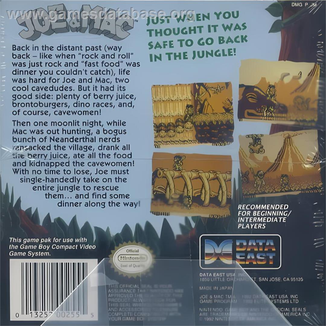 Joe And Mac - Caveman Ninja - Nintendo Game Boy - Artwork - Box Back