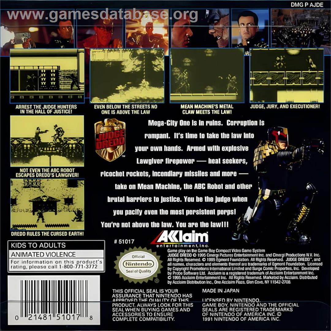 Judge Dredd - Nintendo Game Boy - Artwork - Box Back