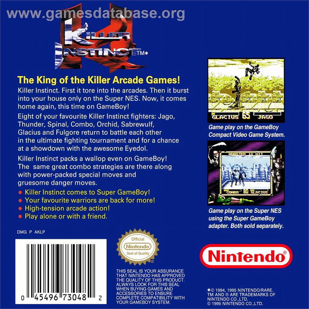 Killer Instinct - Nintendo Game Boy - Artwork - Box Back
