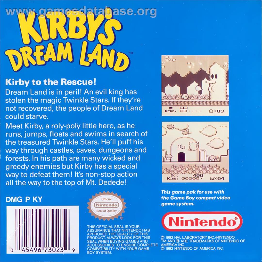Kirby's Dream Land - Nintendo Game Boy - Artwork - Box Back