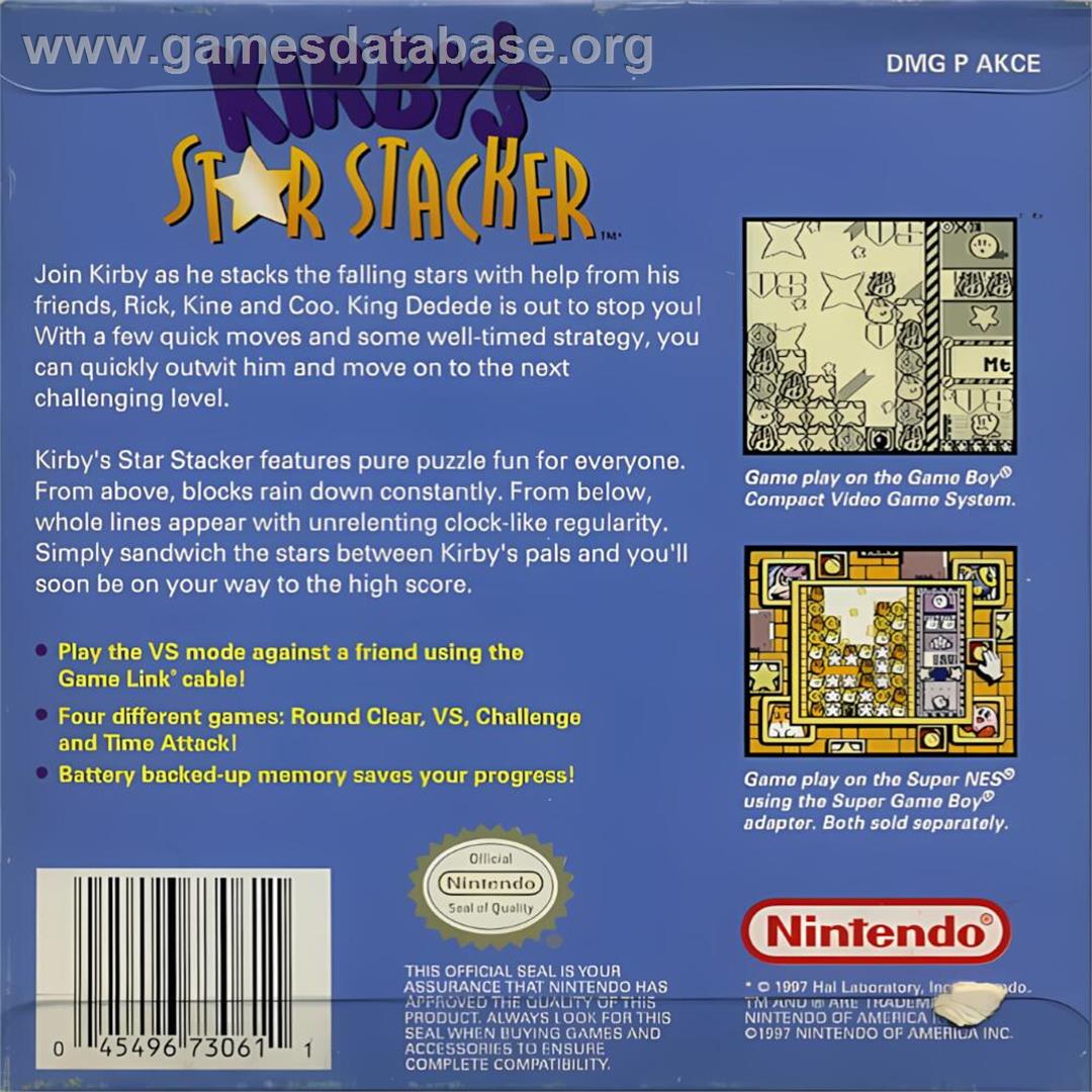 Kirby's Star Stacker - Nintendo Game Boy - Artwork - Box Back