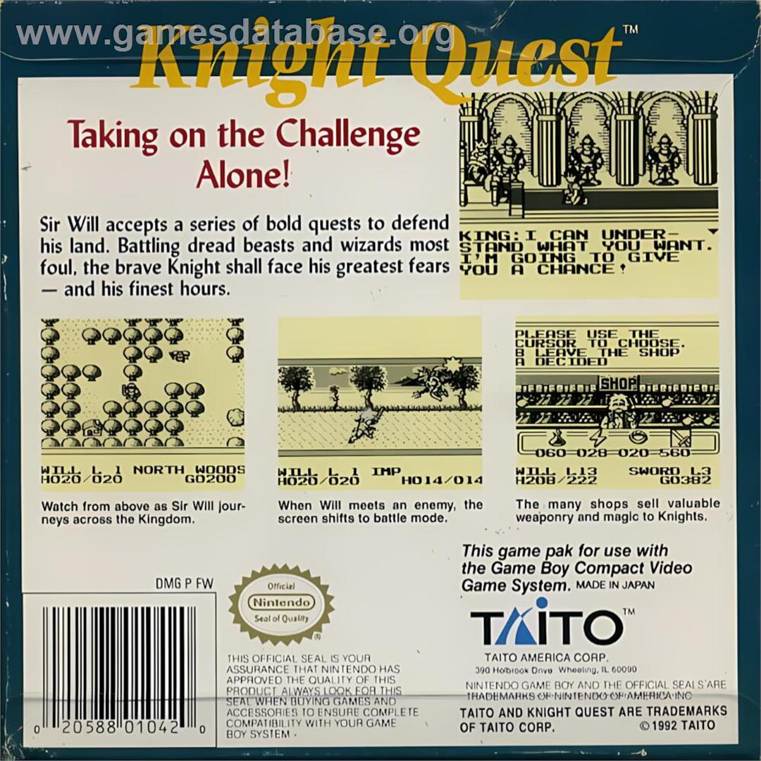 Knight Quest - Nintendo Game Boy - Artwork - Box Back