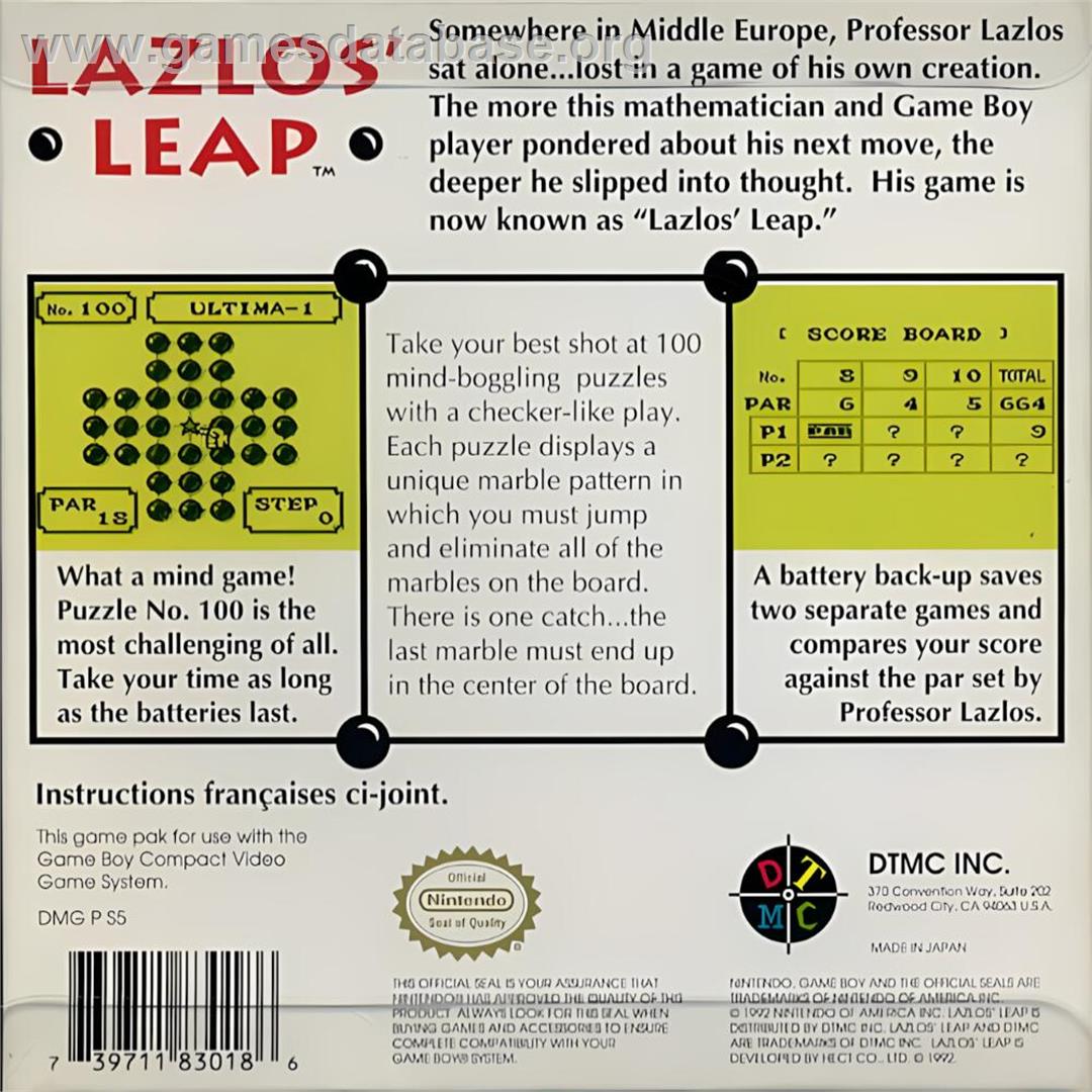 Lazlos' Leap - Nintendo Game Boy - Artwork - Box Back