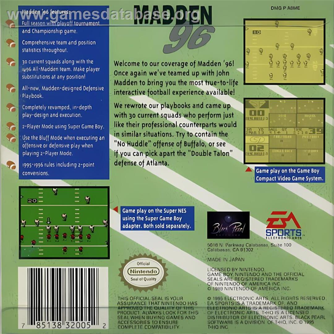Madden '96 - Nintendo Game Boy - Artwork - Box Back