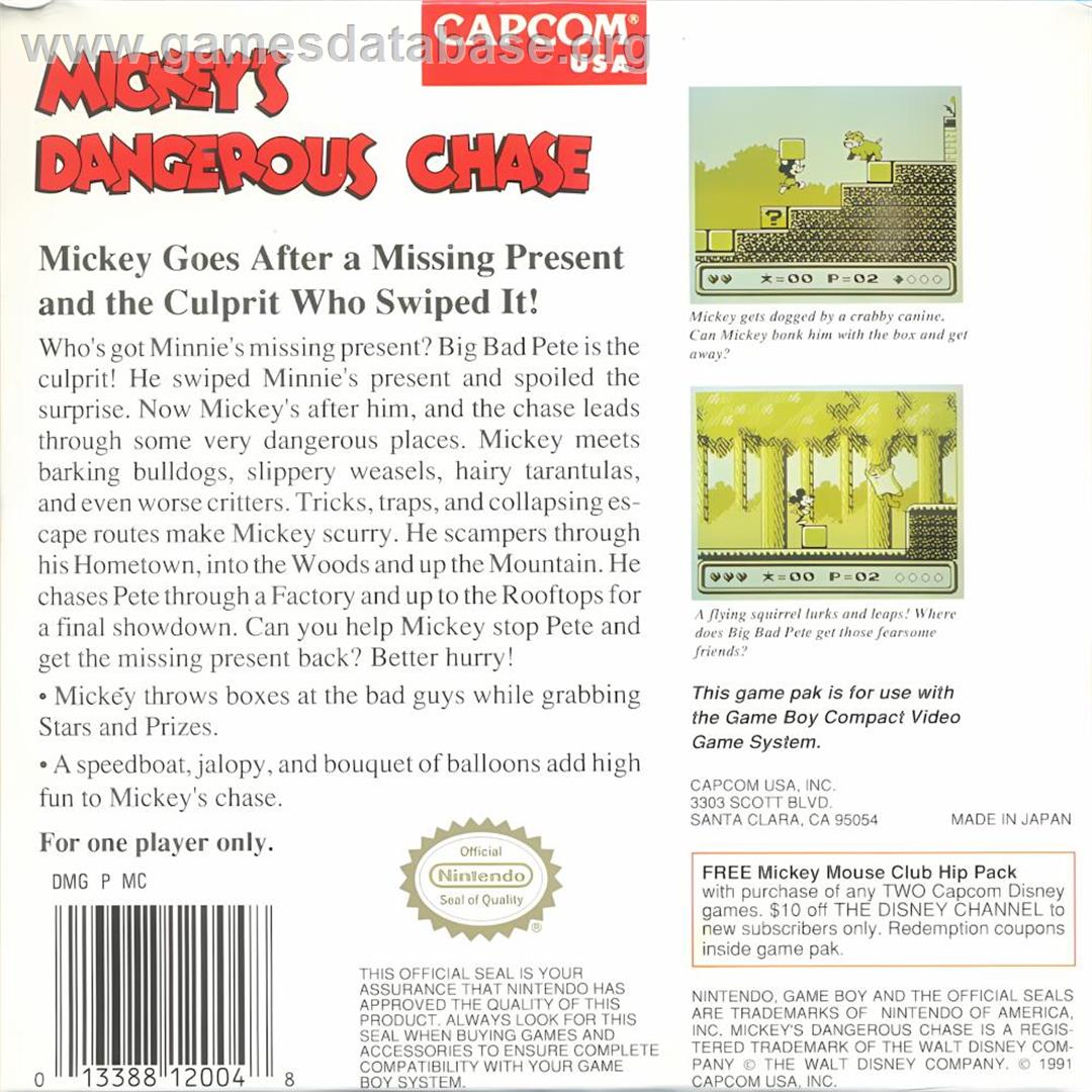 Mickey's Dangerous Chase - Nintendo Game Boy - Artwork - Box Back