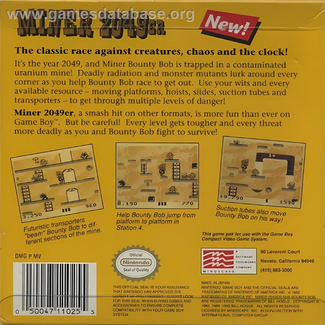 Miner 2049er - Nintendo Game Boy - Artwork - Box Back