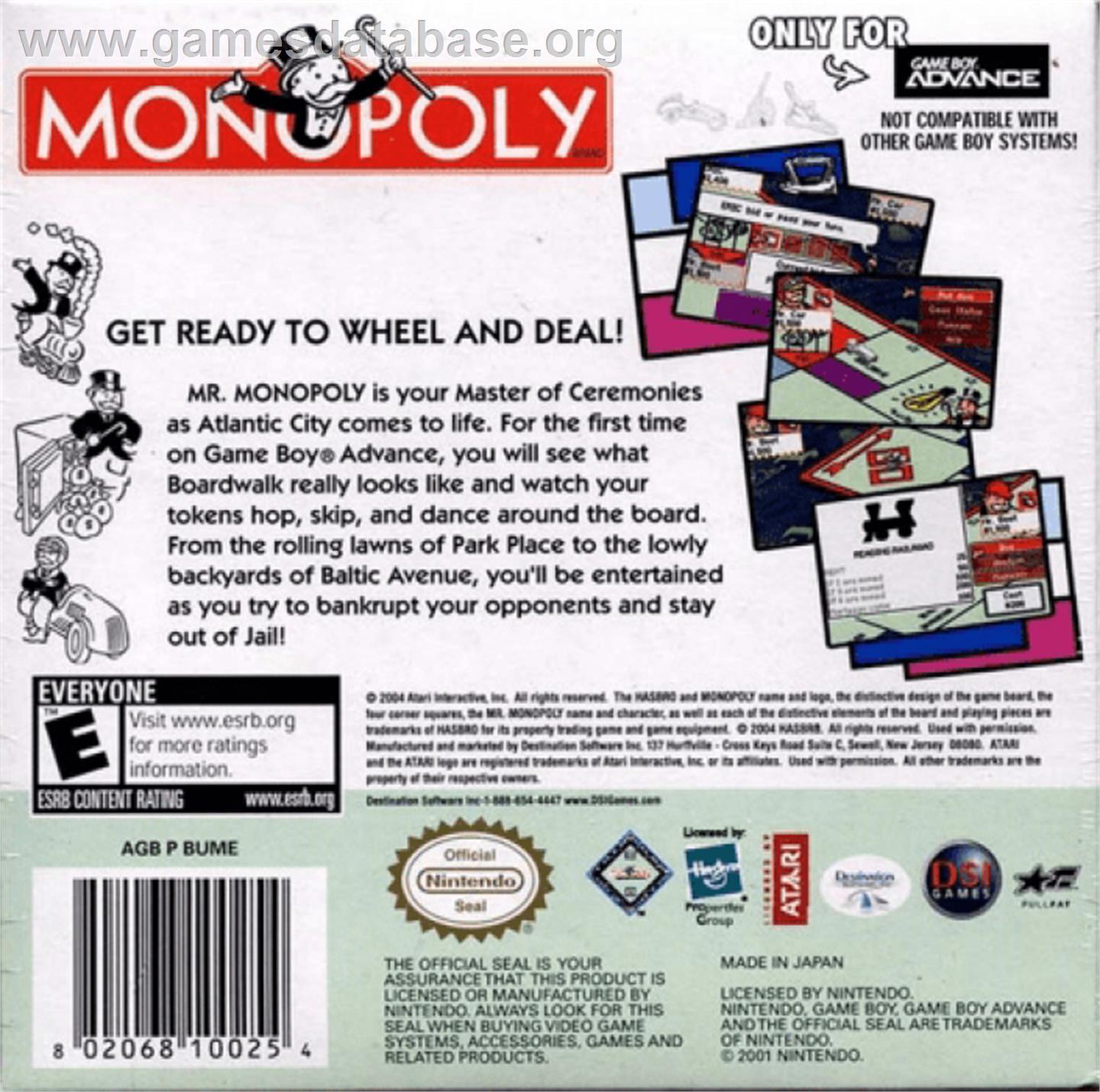 Monopoly - Nintendo Game Boy - Artwork - Box Back
