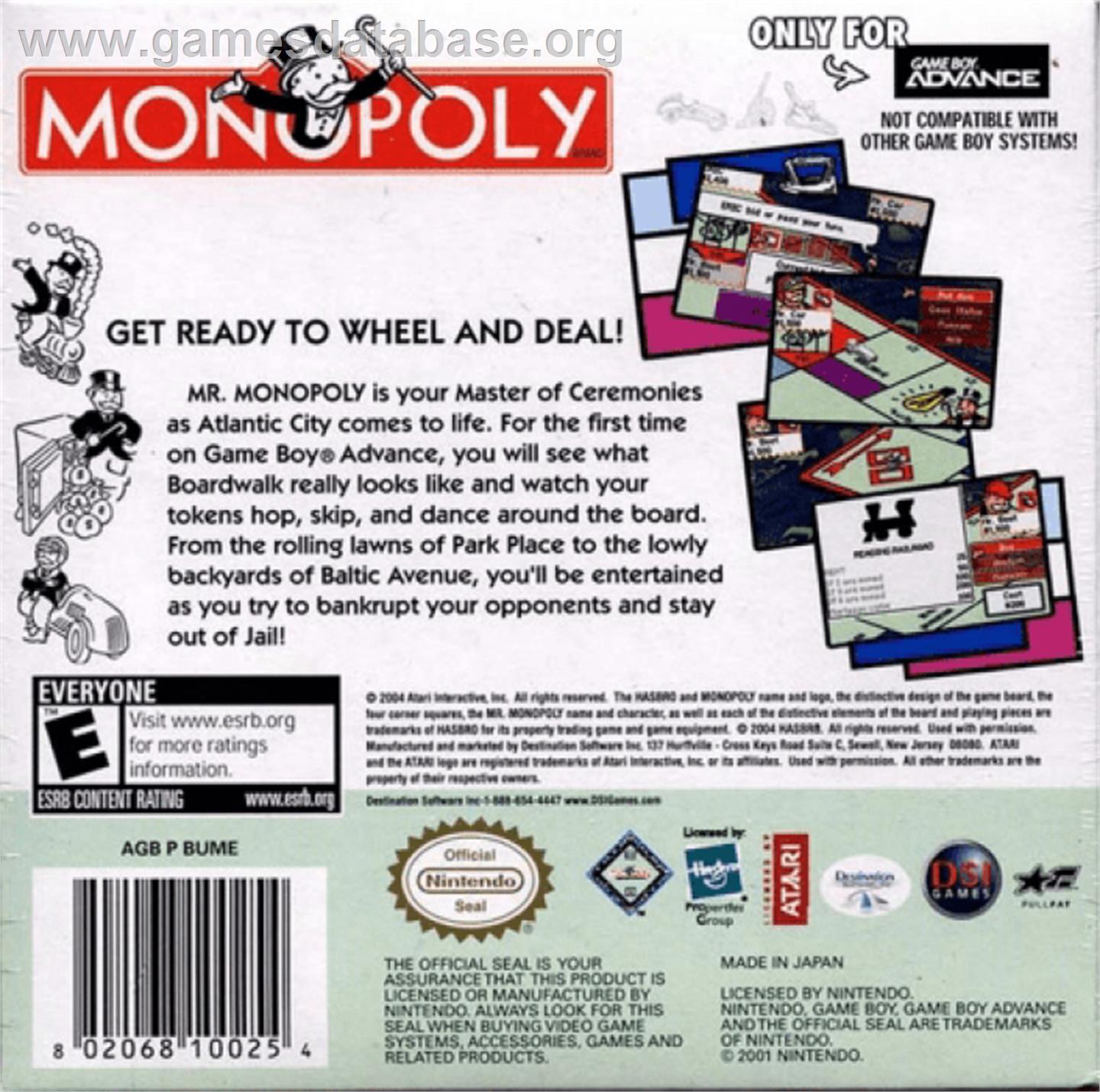 Monopoly - Nintendo Game Boy - Artwork - Box Back
