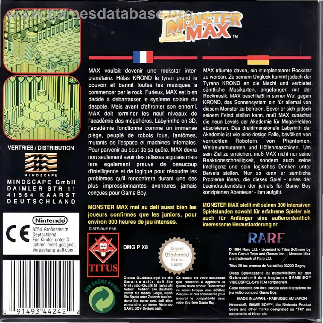 Monster Max - Nintendo Game Boy - Artwork - Box Back