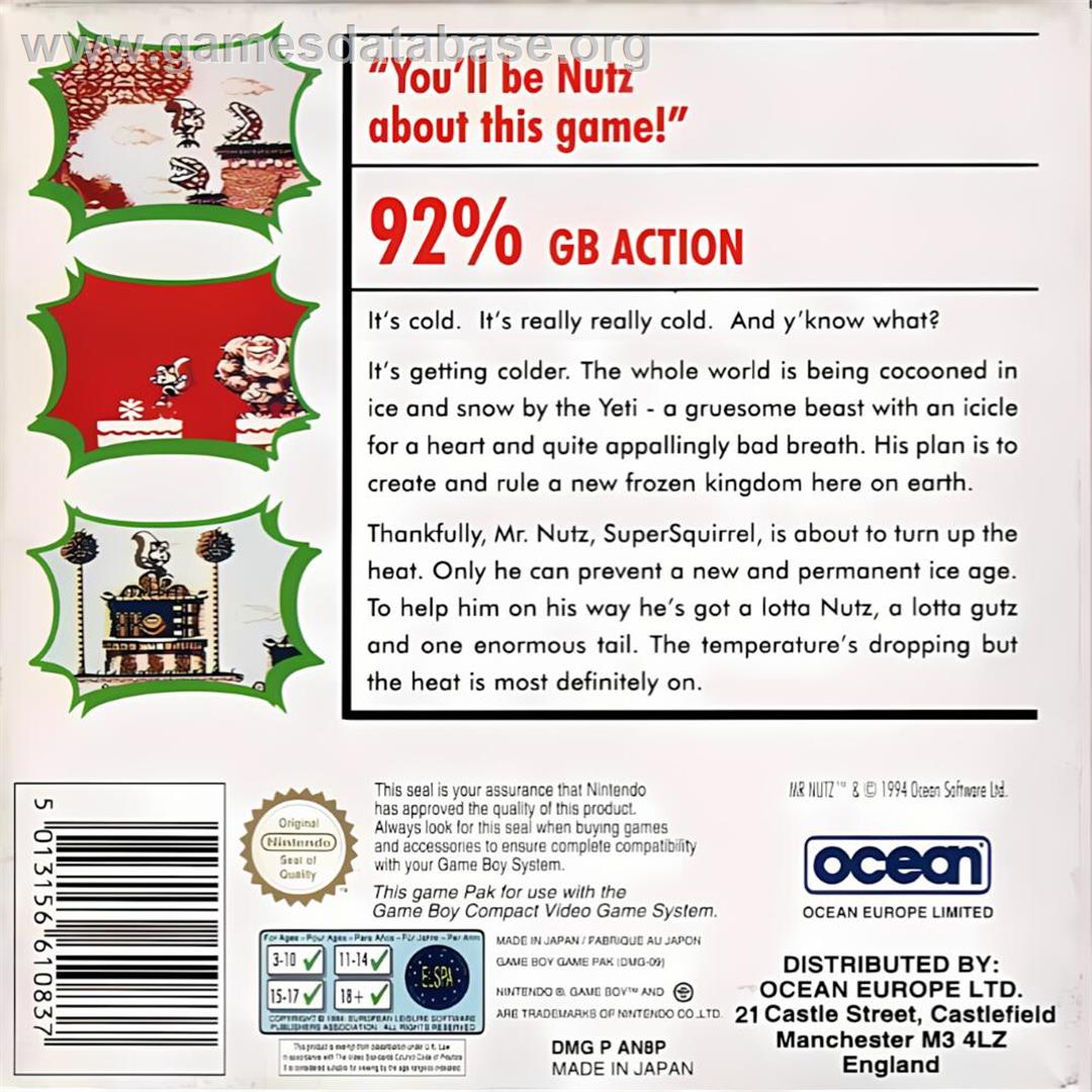 Mr. Nutz - Nintendo Game Boy - Artwork - Box Back