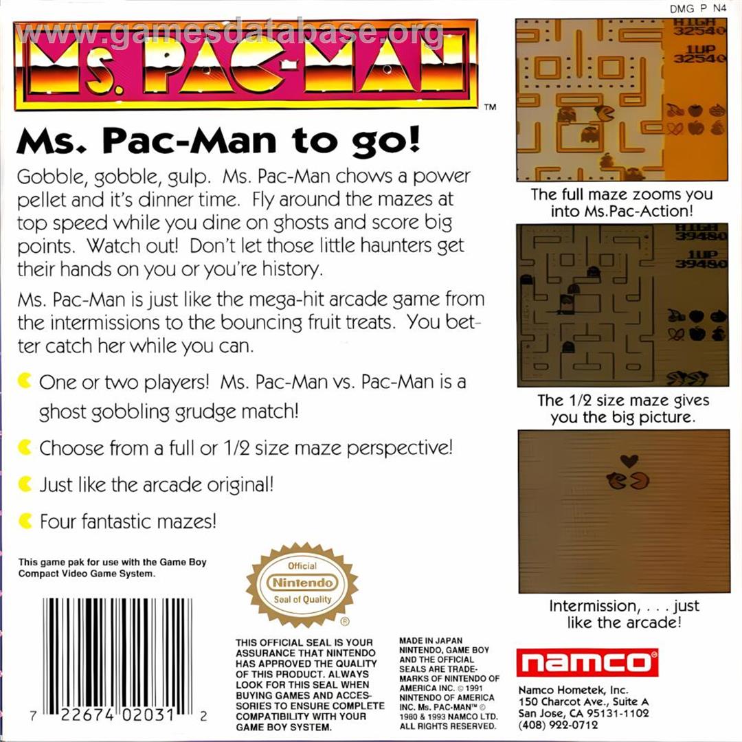 Ms. Pac-man - Nintendo Game Boy - Artwork - Box Back