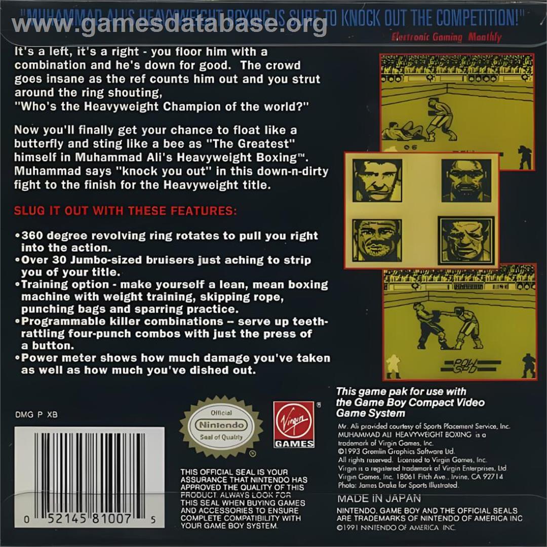 Muhammad Ali Heavyweight Boxing - Nintendo Game Boy - Artwork - Box Back