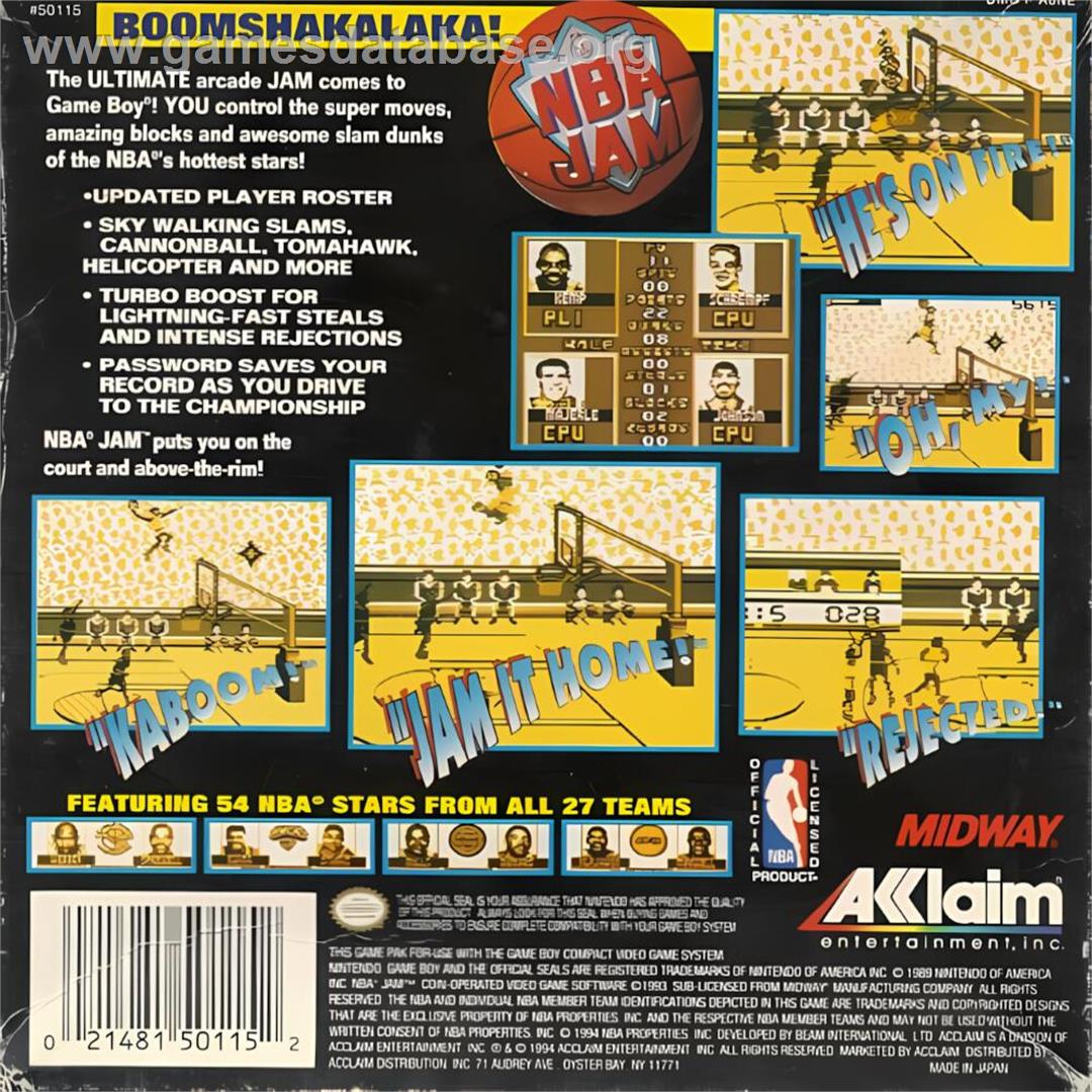 Nba Jam - Nintendo Game Boy - Artwork - Box Back