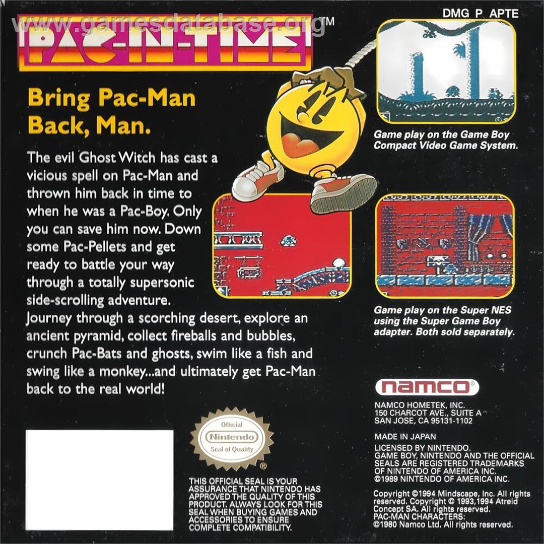 Pac-in-time - Nintendo Game Boy - Artwork - Box Back